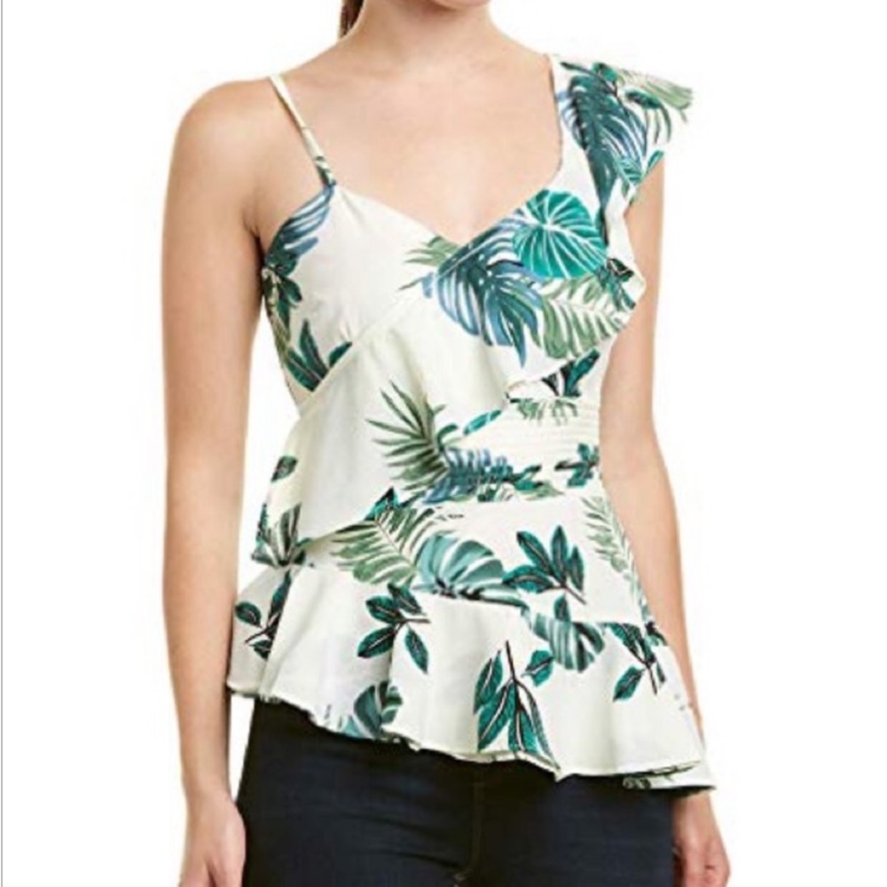 Walter Baker Izzy Tropical Print Asymmetrical Tank Ruffle Top